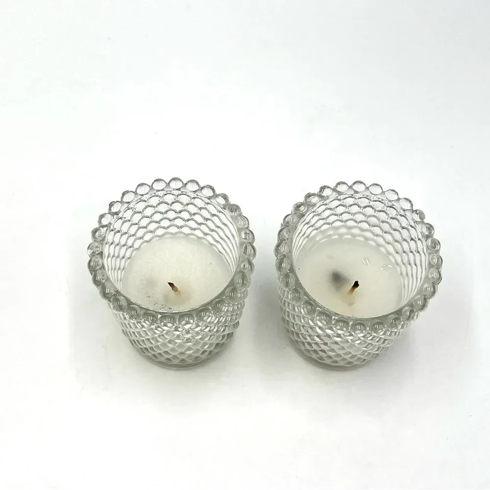 (2) Two Clear Glass Hobnail Votive Tea Light Candle‎ Holders